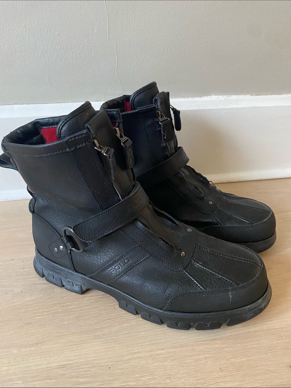 Polo by Ralph Lauren Black Leather Strap & Zipper Men's Boots/Riding Boots